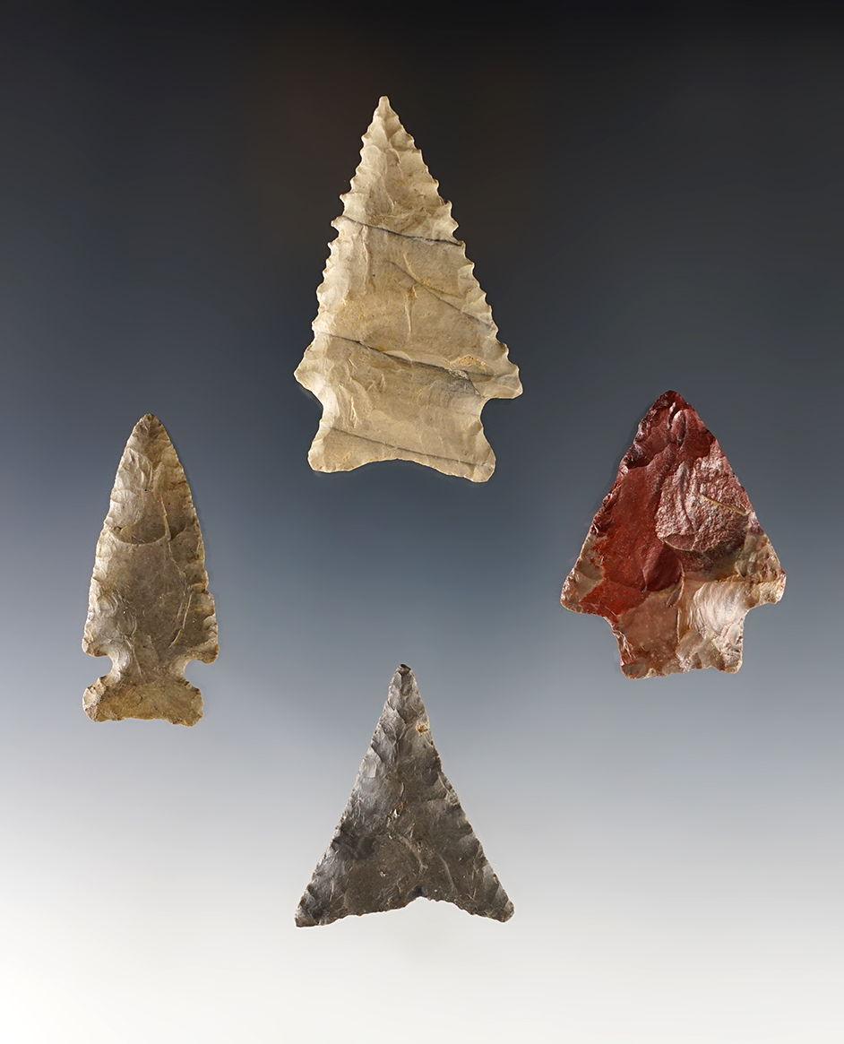 Set of 4 nice points found in Tennessee & Kentucky. The largest is 2 3/16".