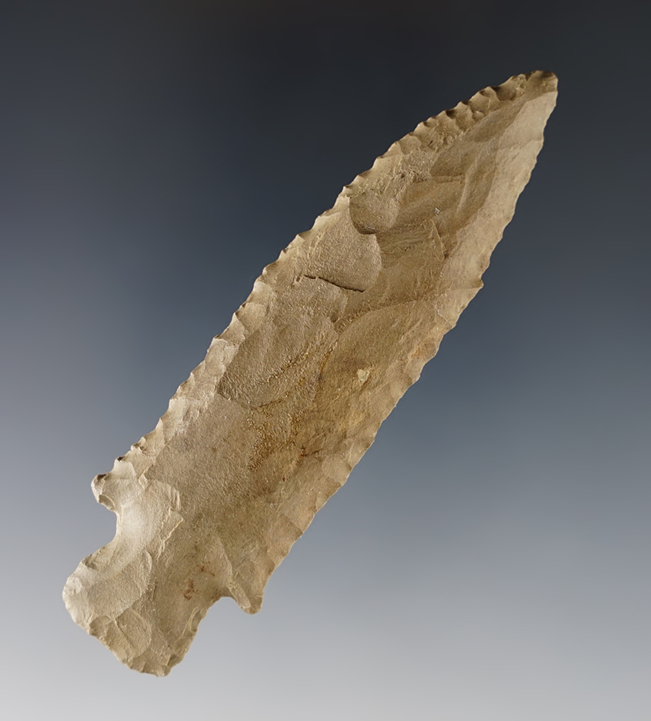 Excellent edge work on this 3 9/16" Stemmed point found in Kentucky