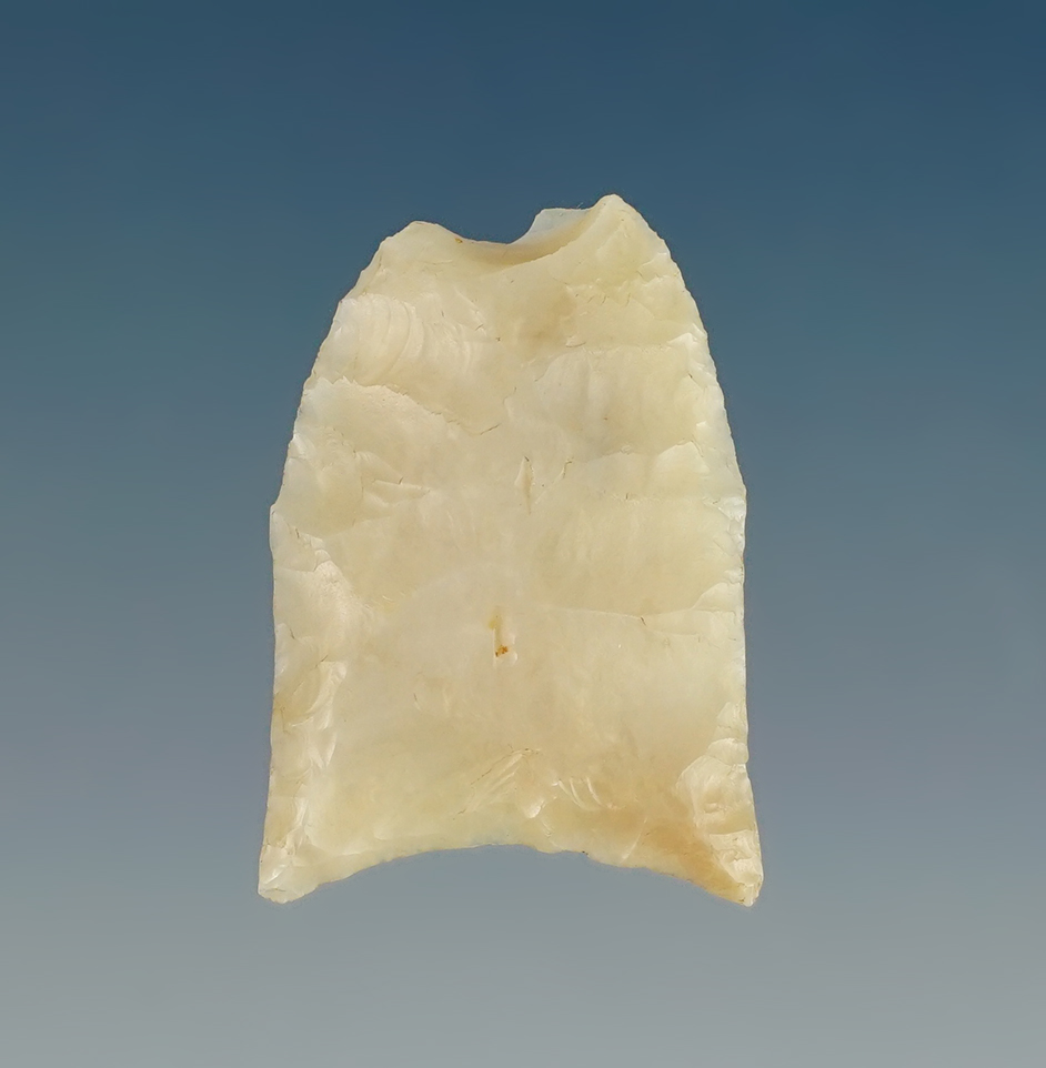 1 5/16" Paleo Clovis found in Kentucky. Made from patinated chert and comes with a Rogers COA.