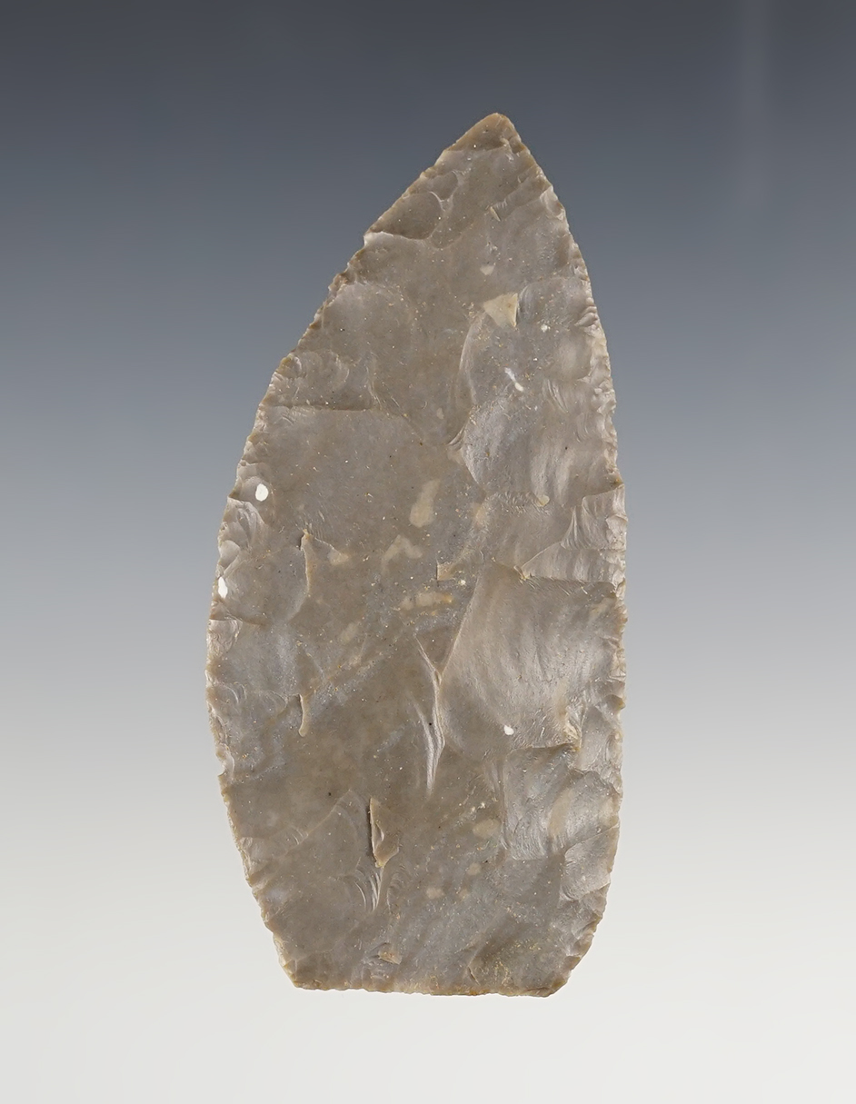 3 9/16" Blade that is thin and well flaked. Found in SW Indiana. Ex. Gerber, Yerkes collections.