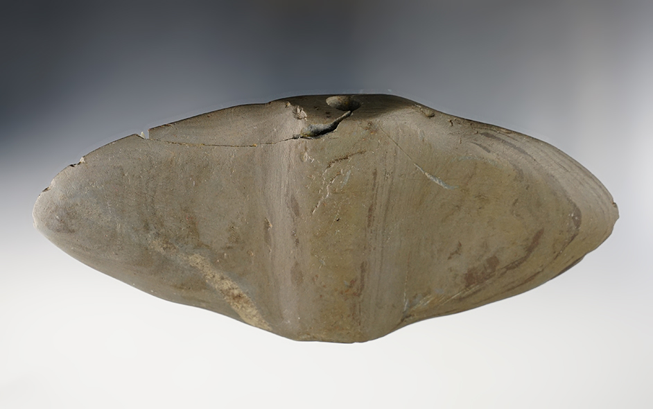 Nicely made 7 1/16" wide Wing Bannerstone that is broken and glued. Liberty Twp., Hardin Co., Ohio.