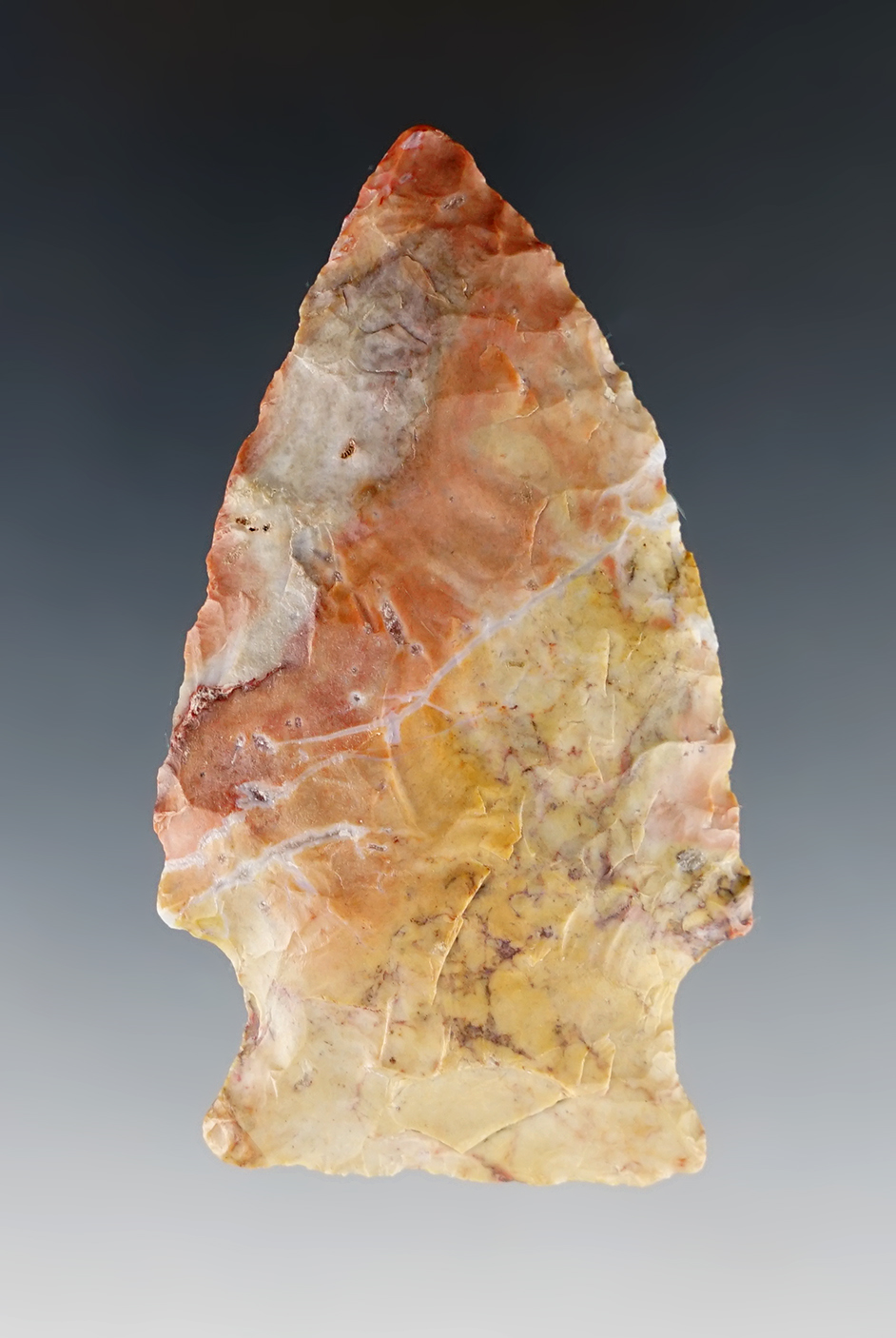 Beautiful 2 3/4" highly colored & exotic Flint Ridge Flint Hopewell. Found in Ft. Wayne, Indiana.
