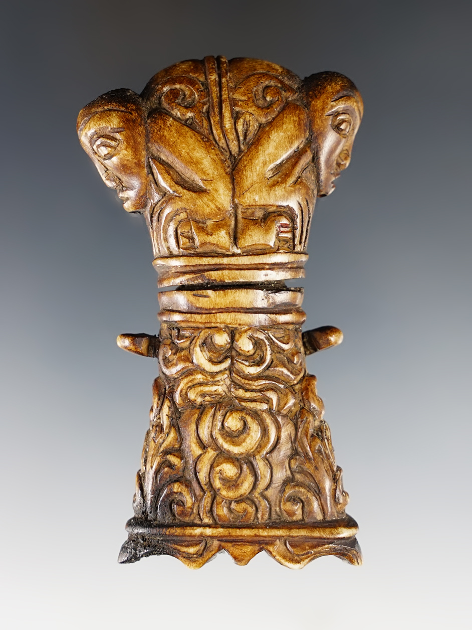 Superb 3 7/16" Antique bone medicine or lime container, Tanimbar, Moluccas, Indonesia.