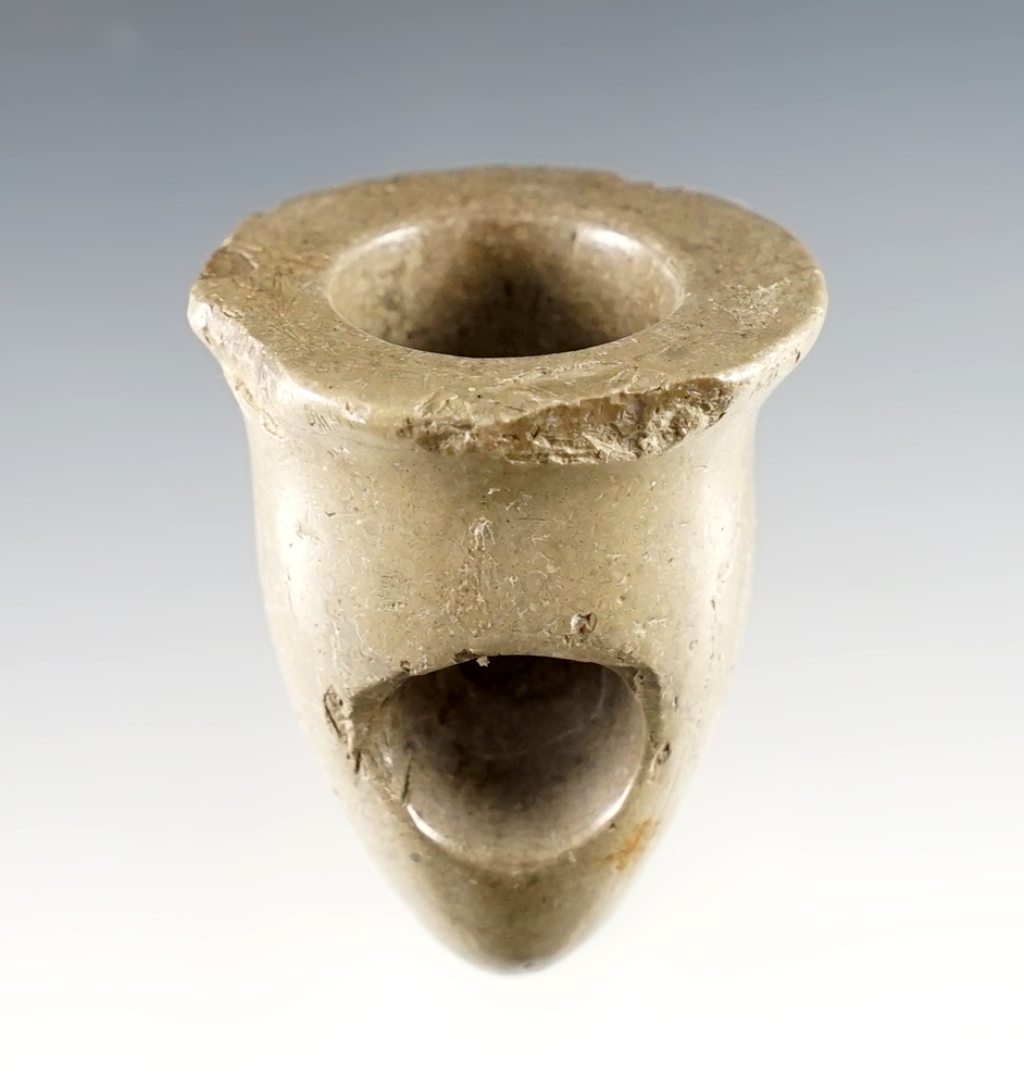 Nicely polished 1 1/2" Vasiform Pipe made from Pipestone. Found in Seneca Co., Ohio. Ex. Converse.