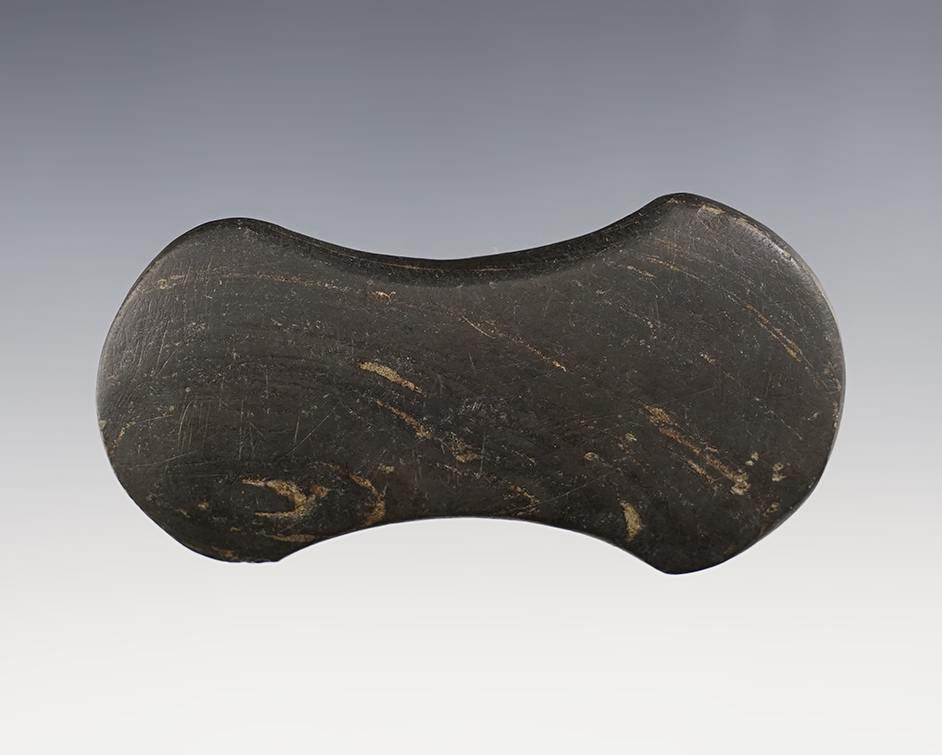 3 1/2" long undrilled Bi-Concave Gorget. Ex. Arthur Altick, Dave Collins collections.