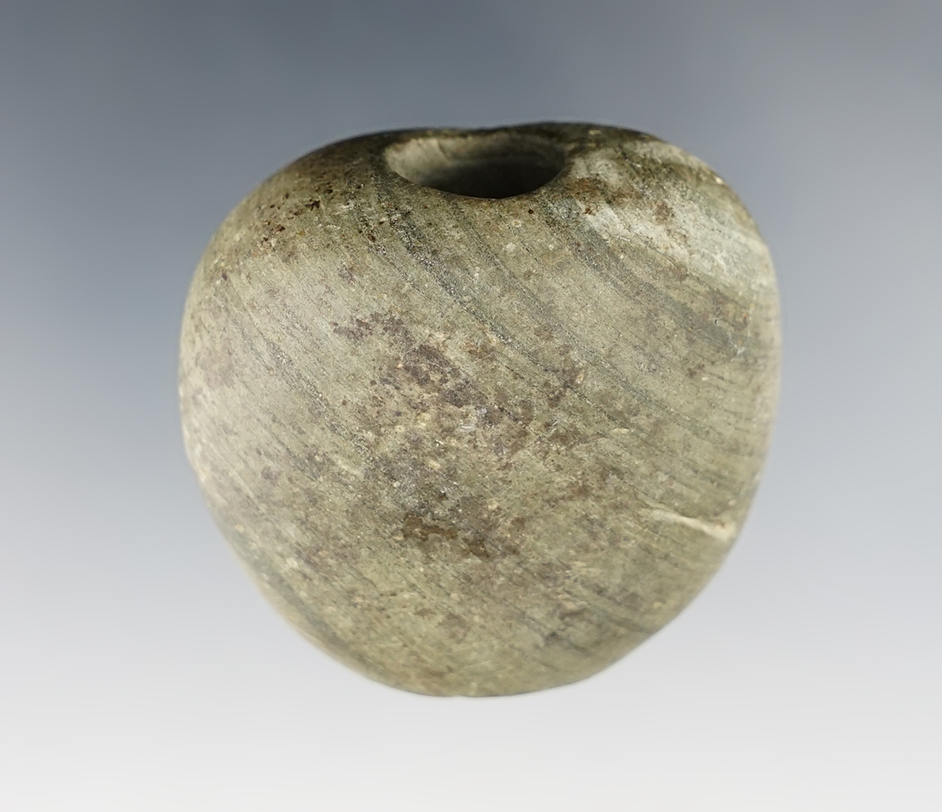 1 3/4" nicely fluted Flattened Ball Bannerstone found on Elk Lick Creek in Clermont Co.,  Ohio. 