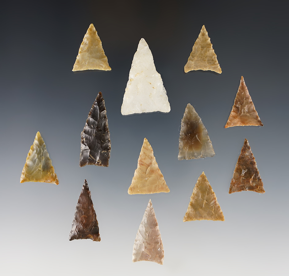 Set of 12 nicely made Triangle points found mostly in the Tennessee/Kentucky area. 