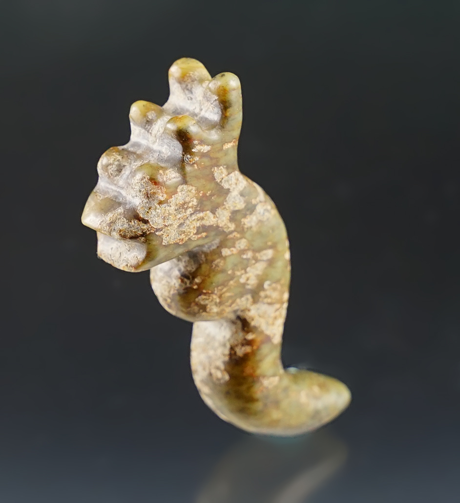 2 1/2" ancient seahorse/serpent drilled pendant carved from Jade in perfect condition. SE Asia. 