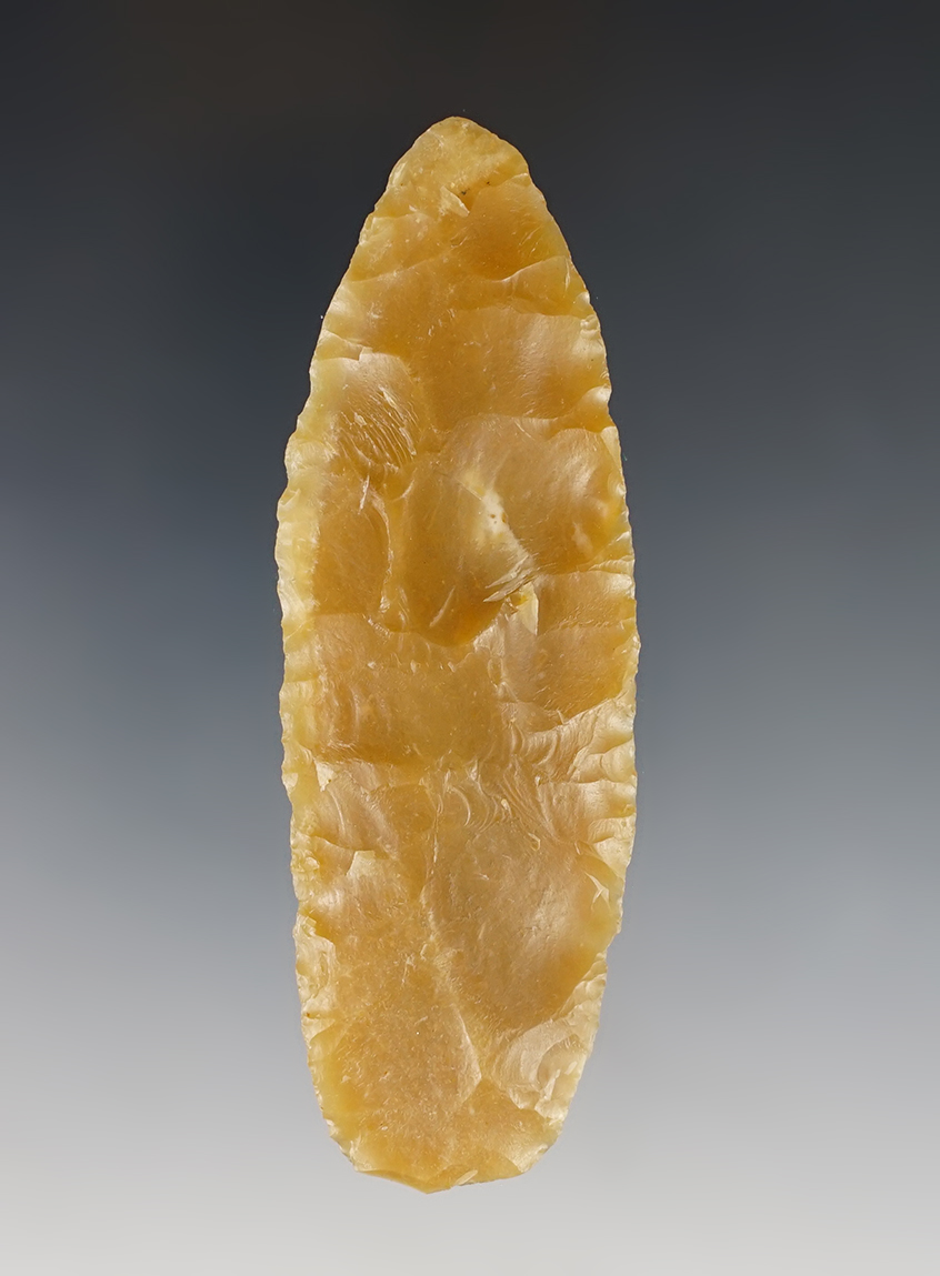 3 1/2" Yellow Agate Archaic Knife found in Colorado. Comes with a Stermer COA. 