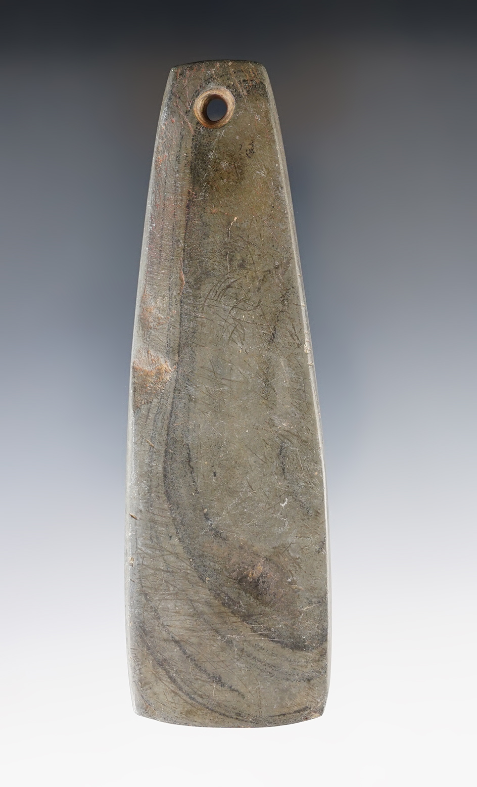 4 11/16" Adena Trapezoidal Pendant found in Ohio. From the Old Hartford Connecticut Museum.