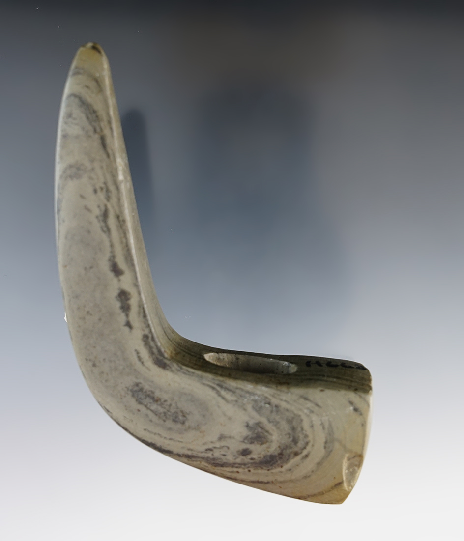 Pictured in The Archaic Bannerstone book!  4 1/4" Archaic Geniculate found in Montgomery Co., Ohio.