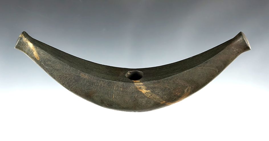 6 9/16" Archaic Knobbed Crescent found in the early 1900's in Williams Co., Ohio. Ex. Phil Ruthford.