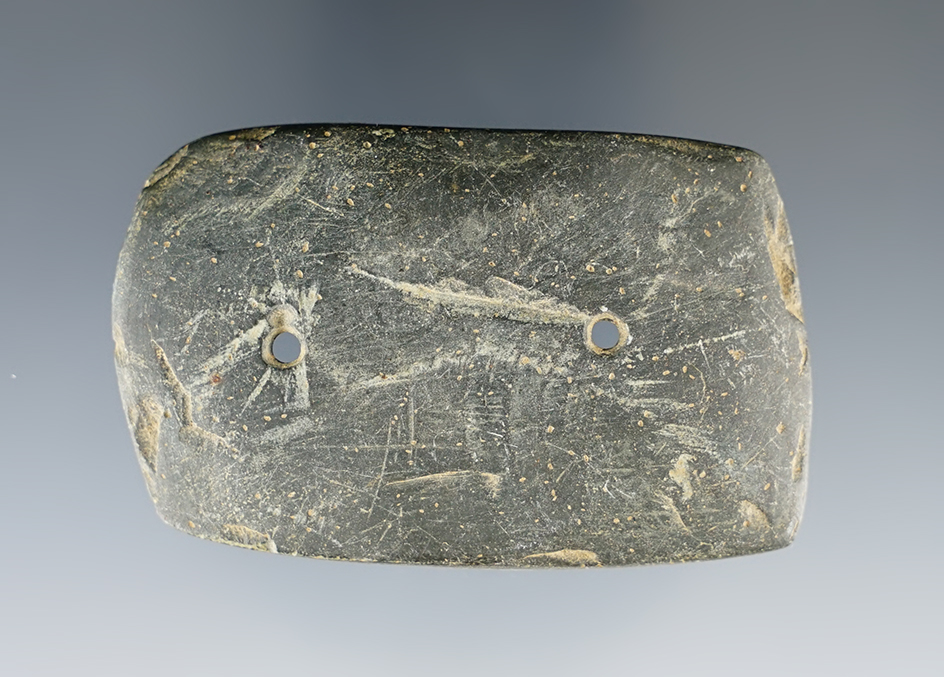 Miniature 2 1/2" Hopewell Rectangular Gorgetfound in Scioto Twp., Delaware Co., Ohio by Jerry Lowe.