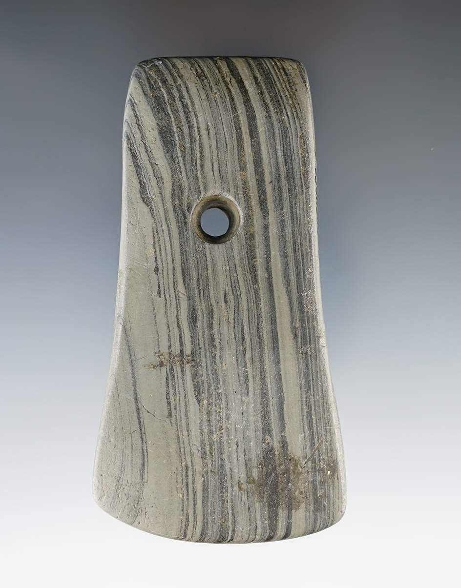 3 13/16" Adena Keyhole Pendant made from Banded Slate. Spencer Co., Indiana. Pictured!