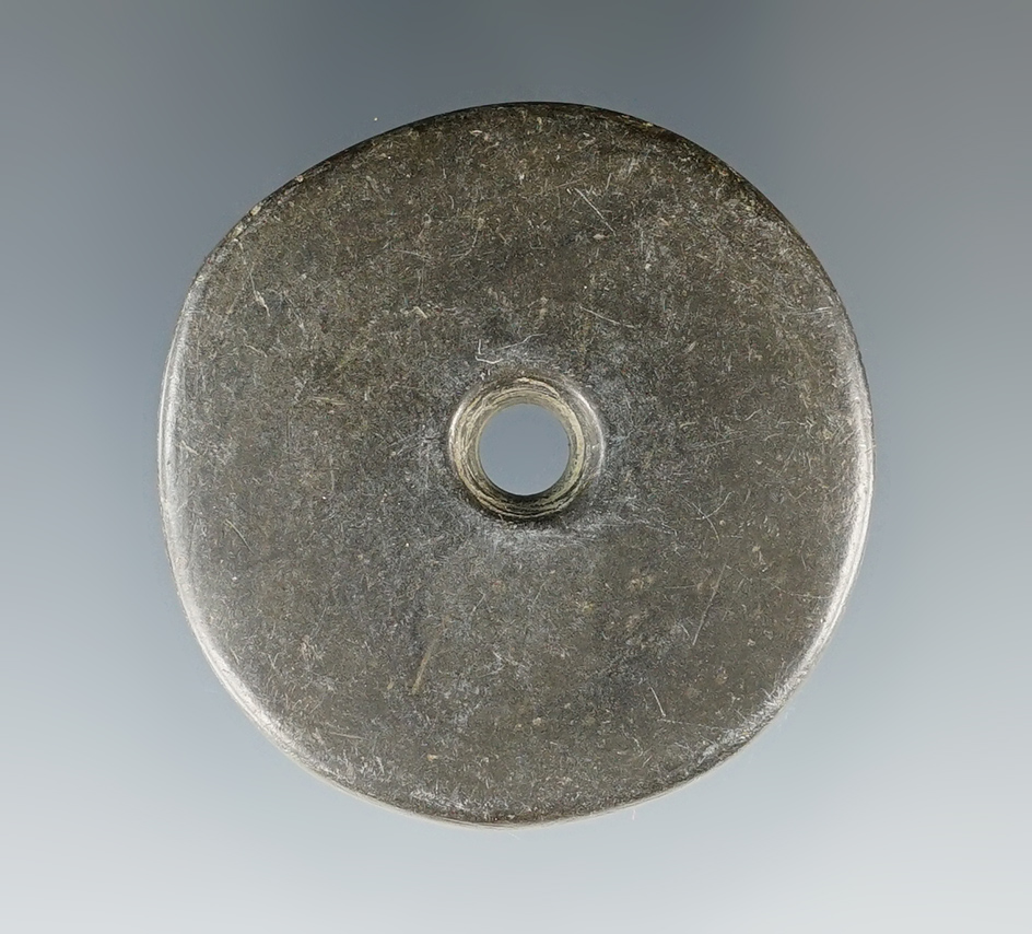 Rare 1 3/4" Disc Style Pendant made from black Slate. Found in Wayne Co., Indiana. Ex. Marvin Gilley
