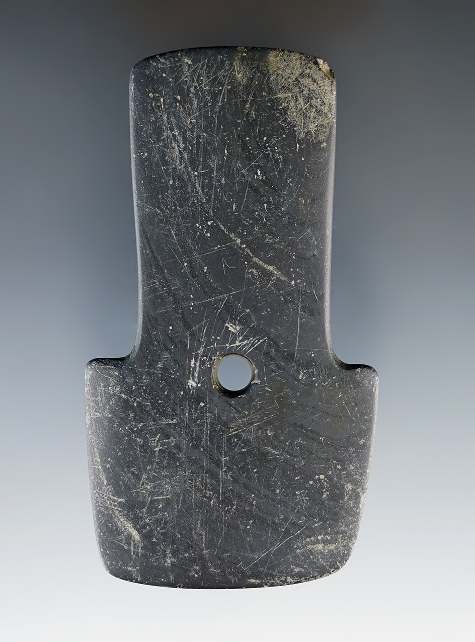 3 7/16" Hopewell Shovel Pendant made from Banded Slate. Found by Tom Wolfe in Crawford Co., Ohio.
