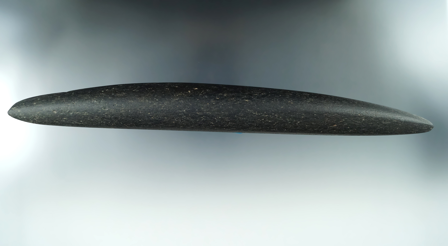 Large 12 1/4" Intrusive Mound Pick made from black Diorite, found in Delaware Co., Ohio. Pictured.