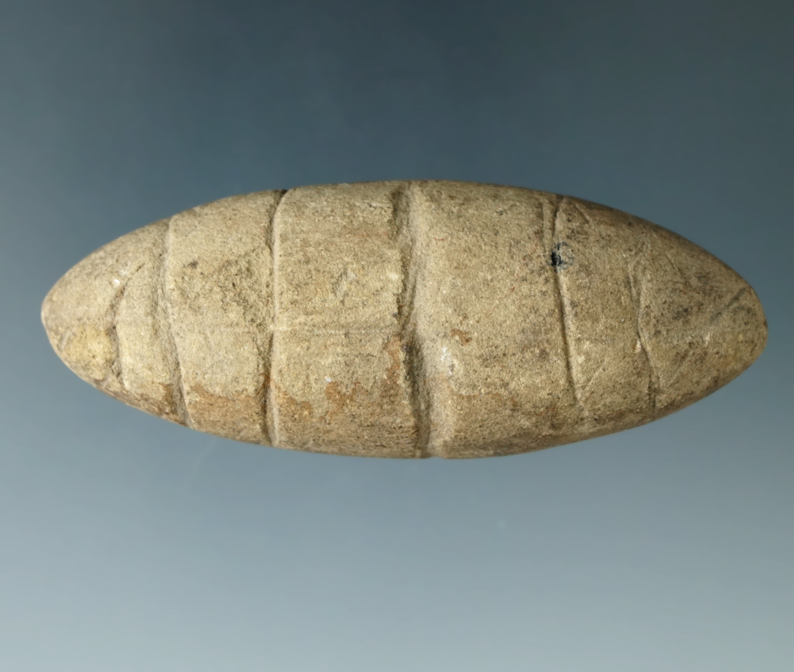 2 7/8" Engraved Grooved Atl-Atl Weight made from Sandstone, found in Wayne Co., Ohio. Ex. Don Jardin