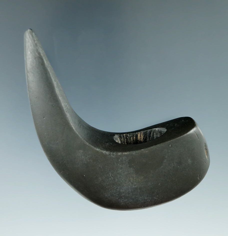 3 1/4" Late Archaic Geniculate made from Slate, found in Darke Co., Ohio. Ex. Frank Dearth Collectio