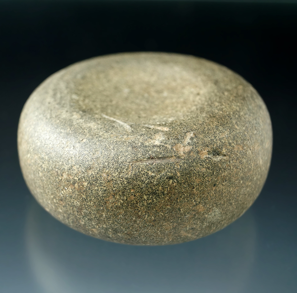 2 5/8" by 2 3/4" Hopewell Double Cupped Discoidal made from Granite, found in Hamilton Co., Ohio.
