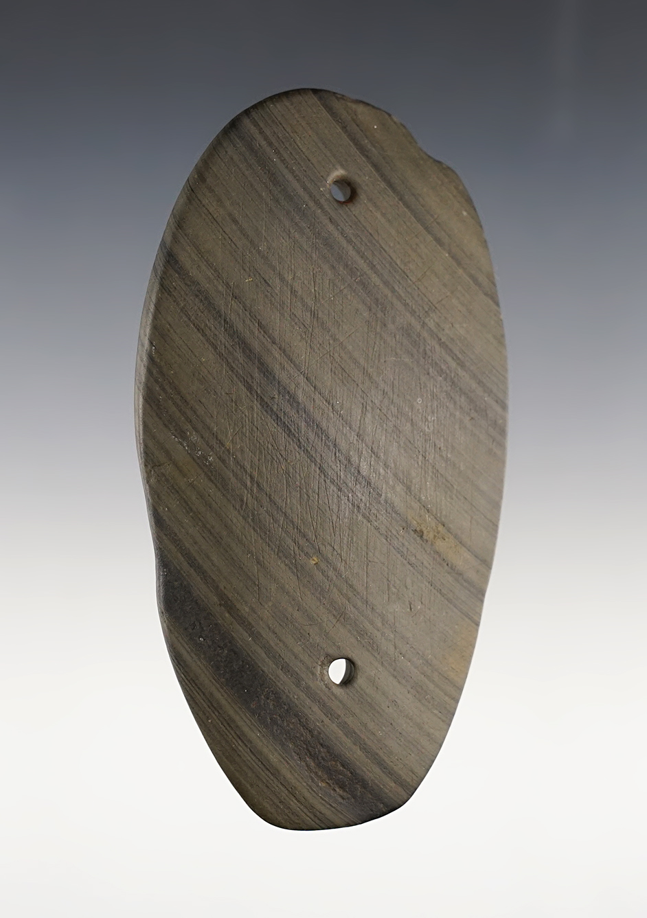 Nice 4 3/16" Elliptical Gorget - Ohio/Indiana area. Purchased by David Ramp at Garth's Aurora show in 1973. Ramp catalog # O-57.