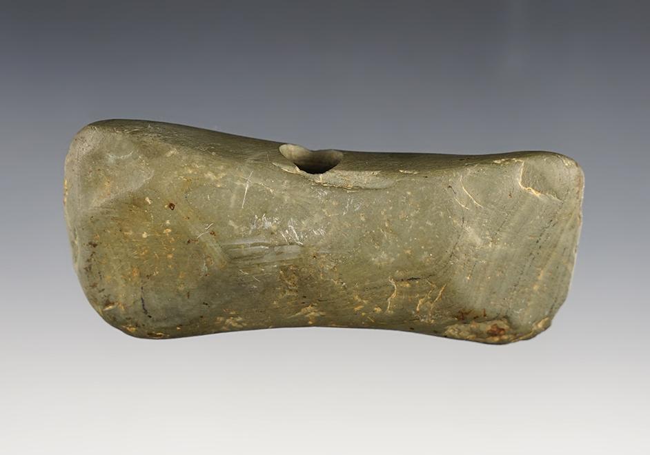 3 3/4" Double Bit Axe Bannerstone found in Whitley Co, Indiana.Well patinated Slate. 
