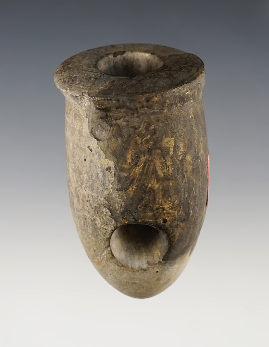Mississippian Culture 2 9/16" restored Vase Pipe found at the Riker Site, Tuscarawas Co., Ohio 