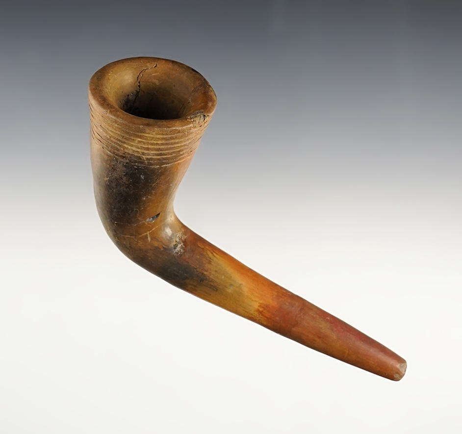 5" Iroquois Clay ring Bowl Pipe. Stem is broken and mended in two places. Ex Iron Horse collection, Steve Olenick. 