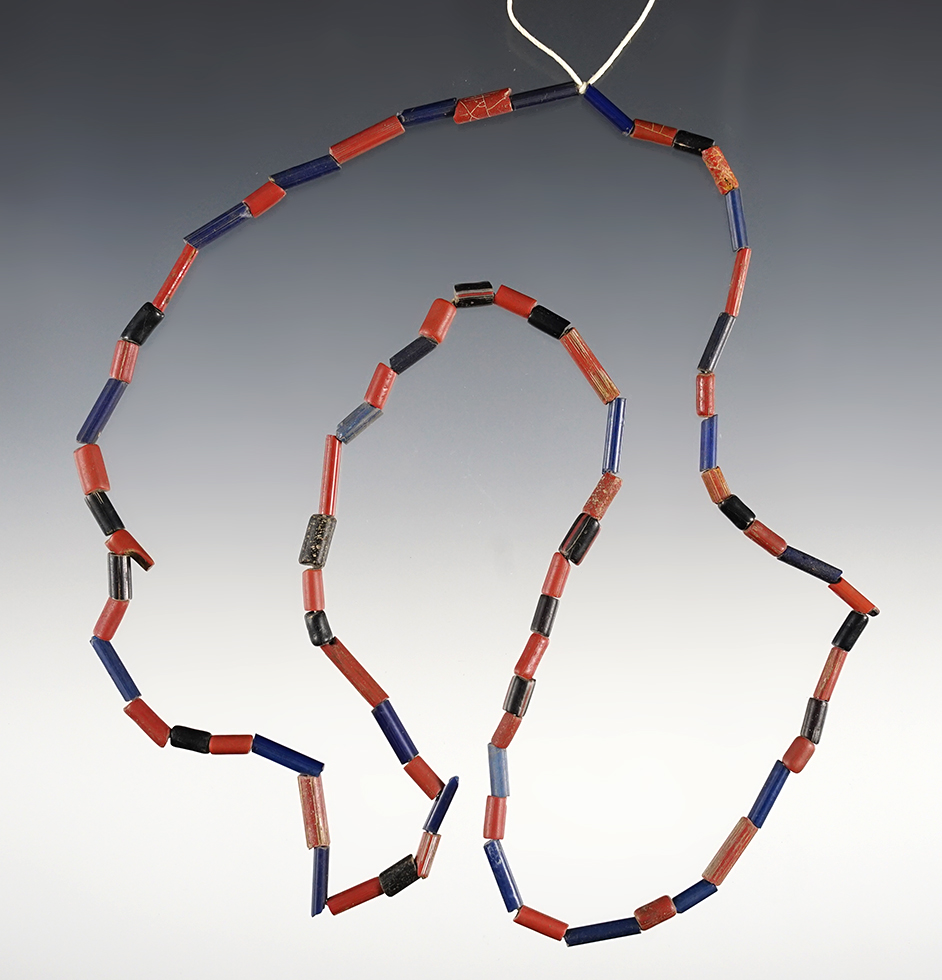 24" Strand of red, black and blue tubular beads. Dann Site in Lima, Monroe Co., New York.