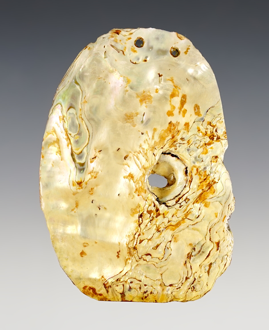 Nicely made 3 5/16" Abalone Shell Pendant found in Colusa Co., Califronia. 