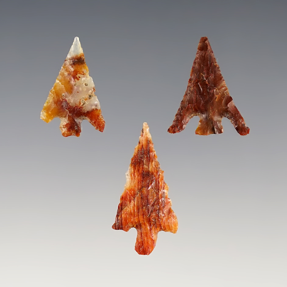 Set of 3 Columbia Plateau Points found near the Columbia River. Largest is 1 1/16". 