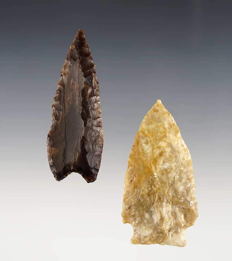 Pair of knives found in Oregon from the Karl Parchart collection. One is petrified wood. 