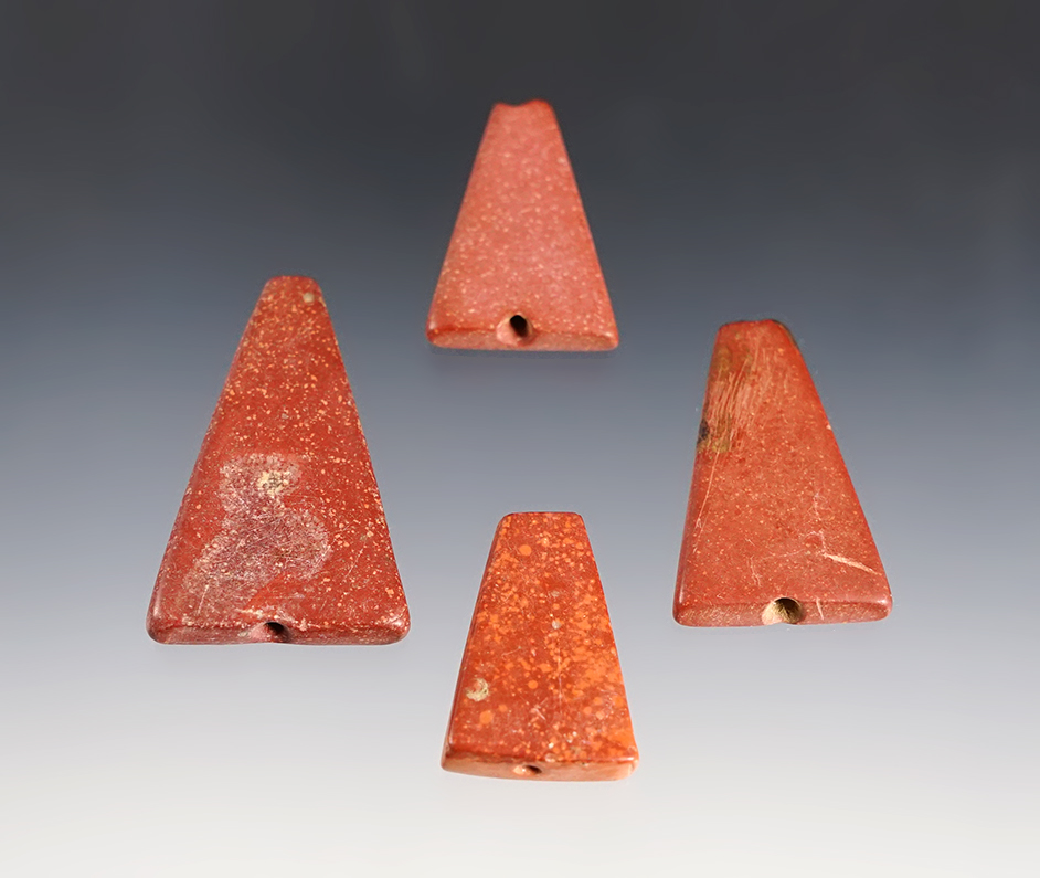 Group of 4 Trapezoidal Beads made from Catlinite. Townley Reed Site, Geneva, New York. 