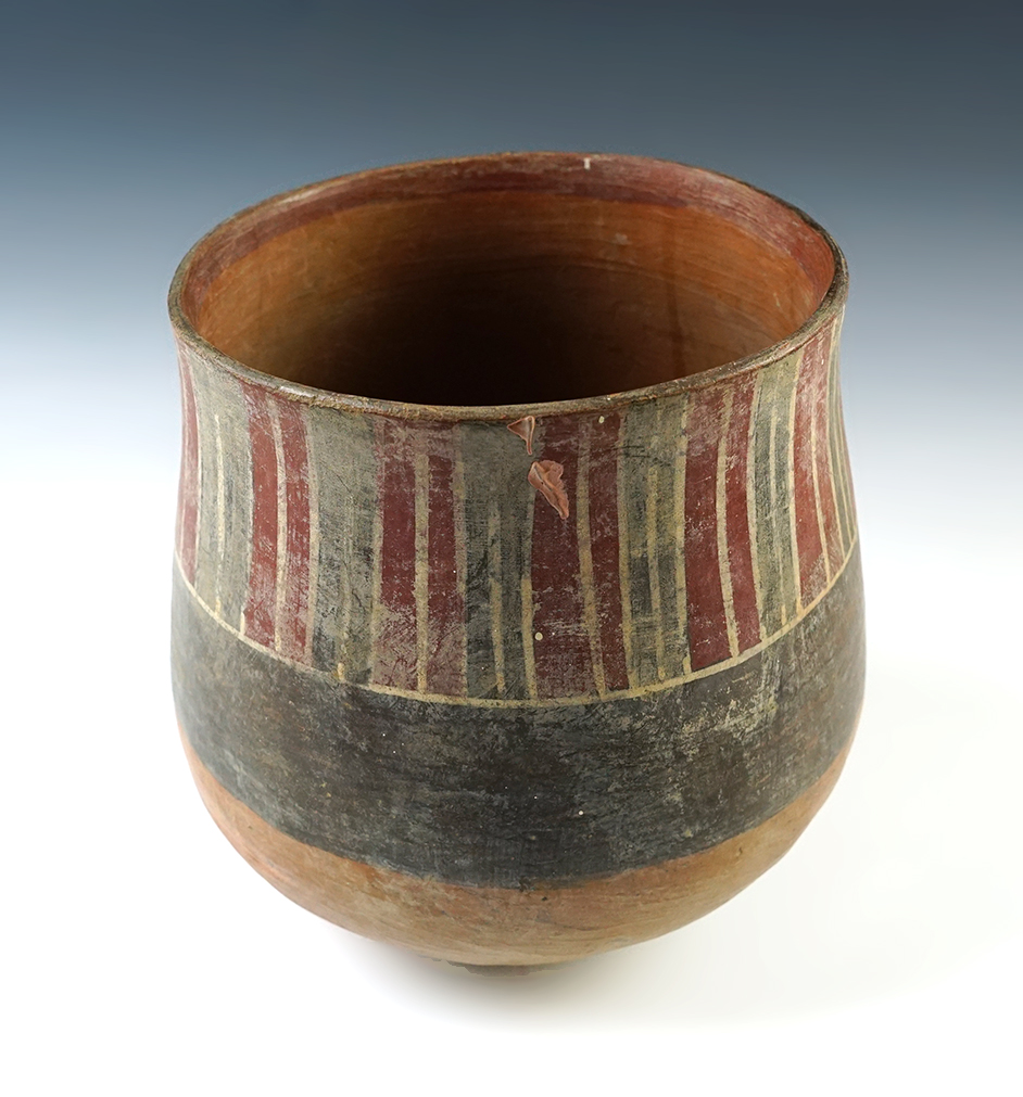 6 1/4" tall by 6 1/2" wide Nazca Polychrome Pottery Vessel recovered in South America. 