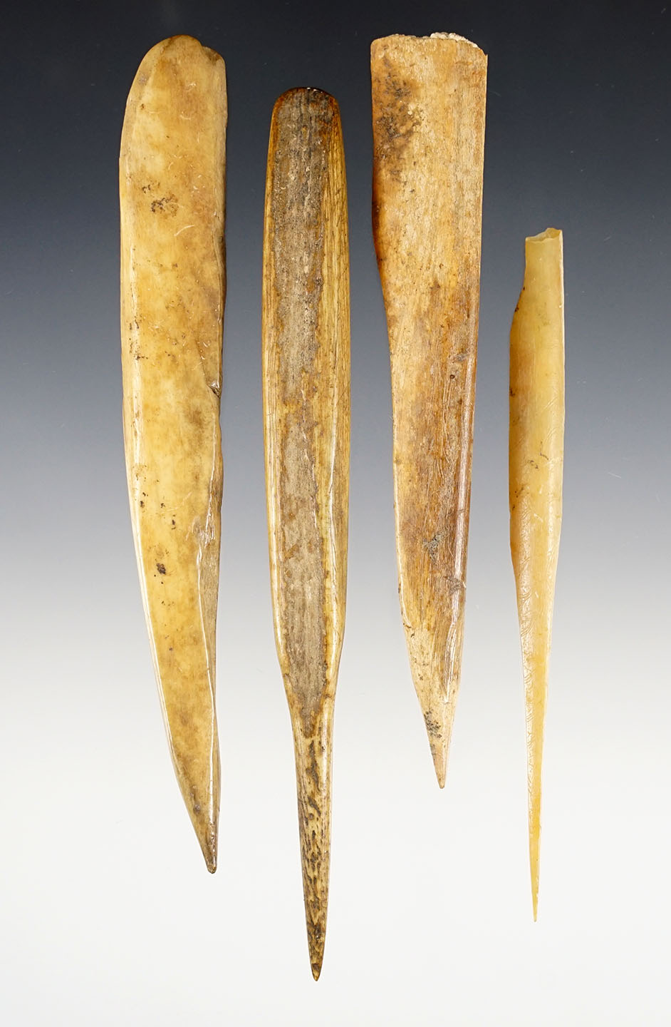 Set of 4 Bone Awls that are nicely polished. Fox Field Site in Mason Co., Kentucky. Ex. Dr. Glass. 