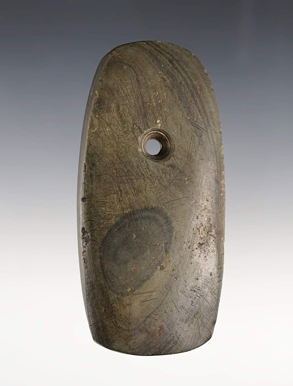 4" Trapezoidal Pendant made from green and black Banded Slate. Found in Pulaski Co., Indiana 