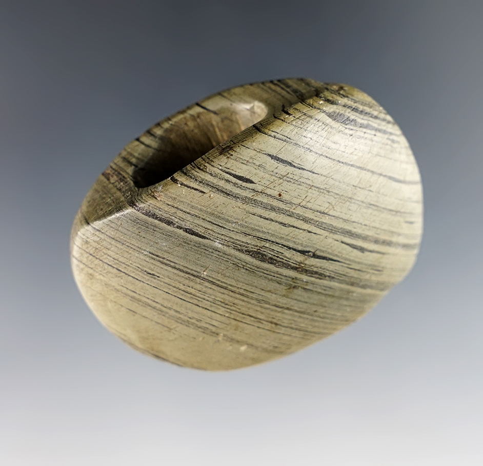 Miniature 2" Banded Slate Bannerstone with nice material pattern. Found in Willard, Ohio. 