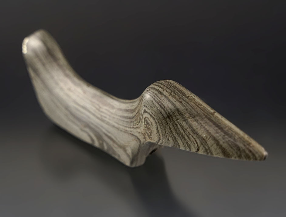 4 3/8" Birdstone - blue and gray Banded Slate. Found in Hamilton Co., Ohio. Berner COA. 