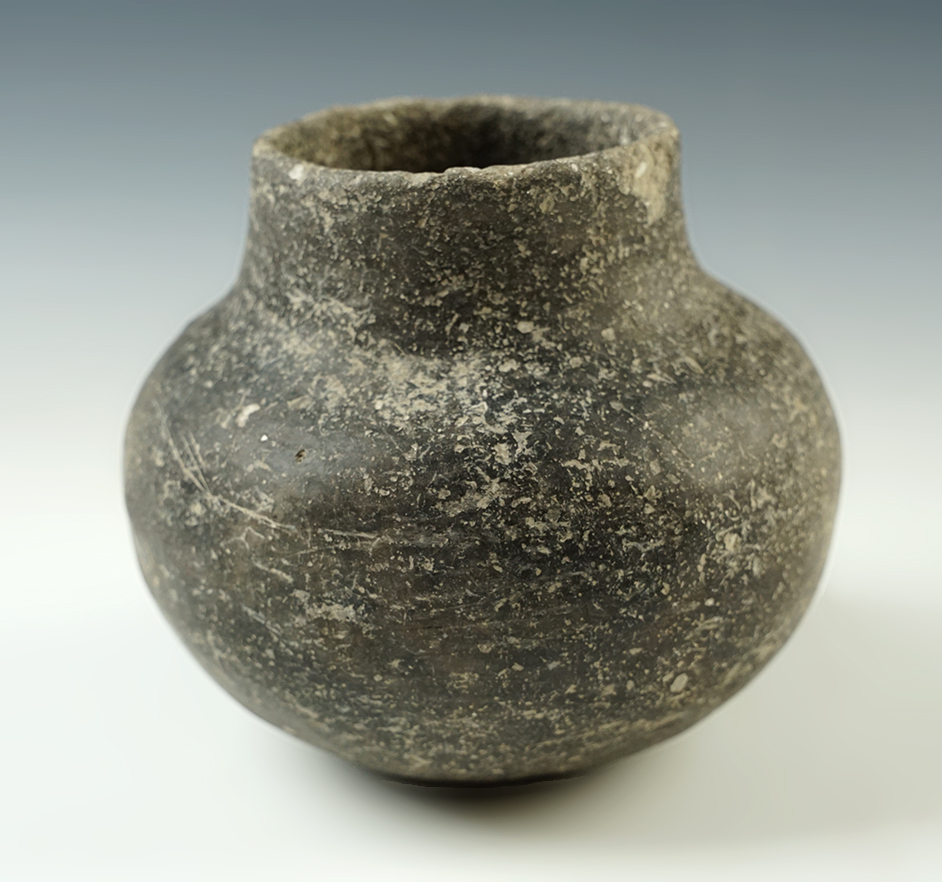 5" x 5 1/2" Mississippian Short Necked Jar recovered near Fortune Mounds in Cross Co., AR
