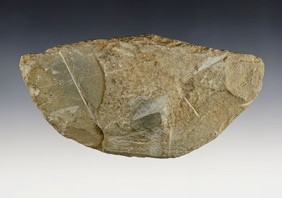 5 1/4" wide Wing Bannerstone Preform made from Slate. Found in Van Wert Co., Ohio. 