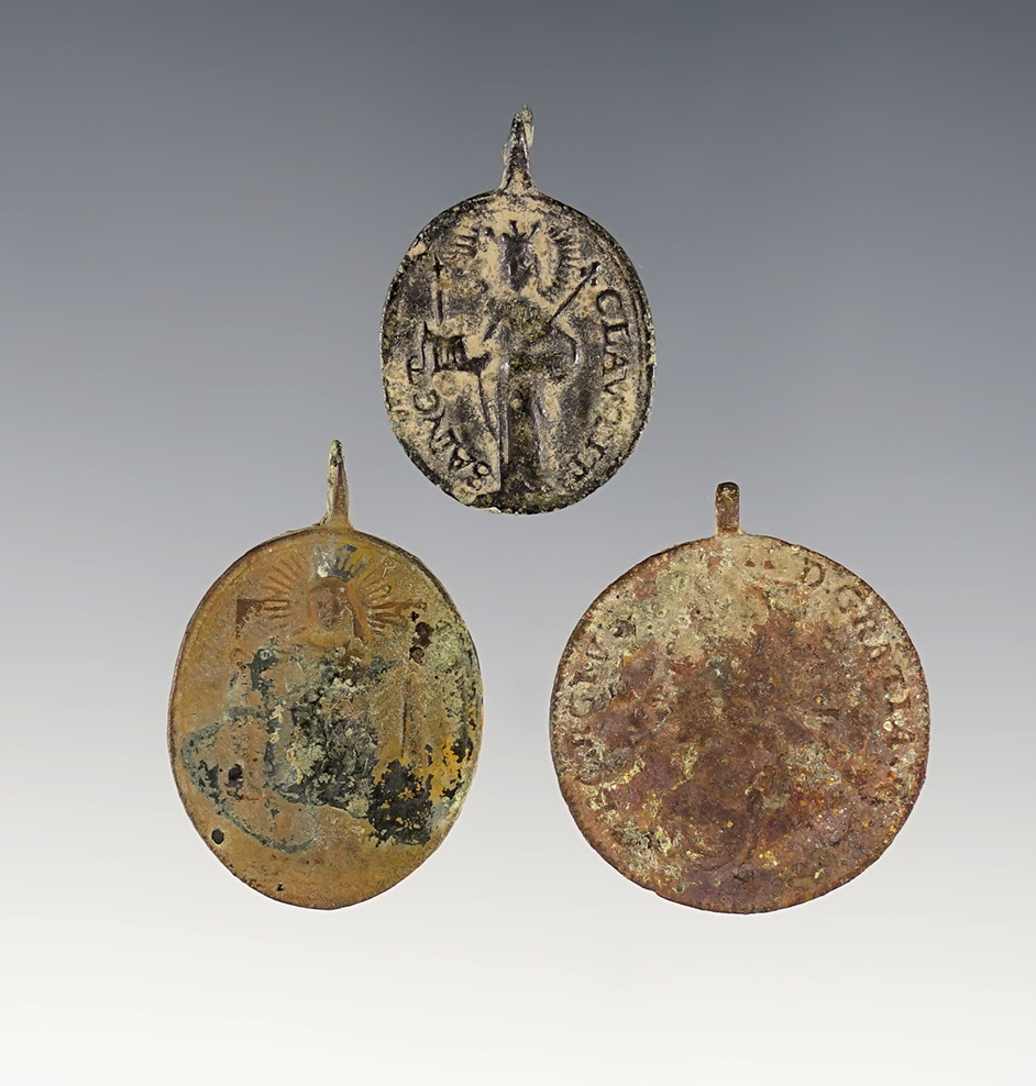 Set of 3 Religious Trade Medals including 1 St. Claire. White Springs Site in Geneva, New York. 