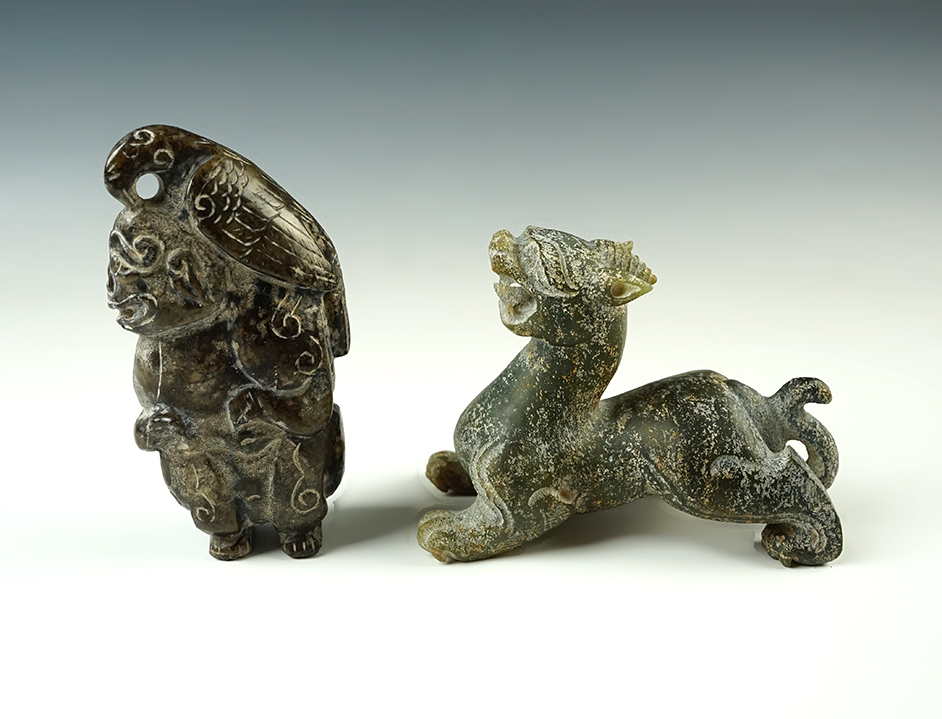 Pair of Southeast Asia Jade Carvings in excellent condition. Both are around 4 1/2" long. 