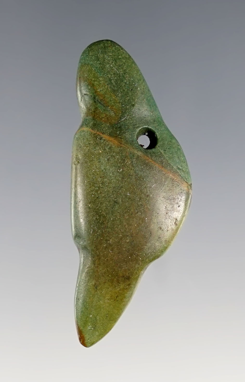 1 9/16" Zoomorphic Ornament that is well made from green Jasper. Costa Rica. 