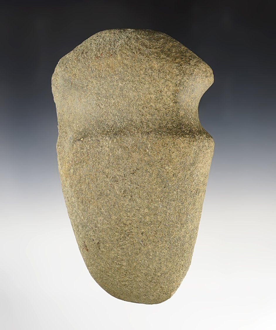 6 13/16" long by 4 1/4" wide 3/4 Grooved Hardstone Axe. Found in Whitley Co., Indiana.