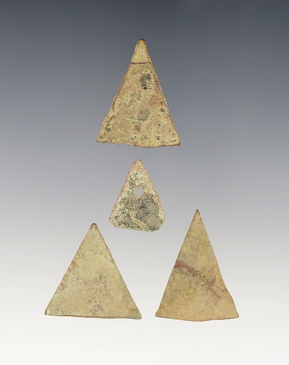 Set of 4 Brass Kettle Points including 1 perforated. Largest is 7/8". Recovered in Geneva, NY.