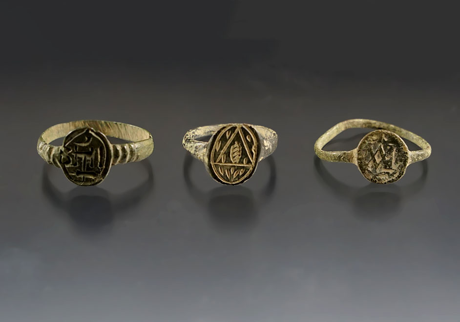 3 Trade Rings including 1 Double M. All in good condition for age. White Springs Site, New York. 