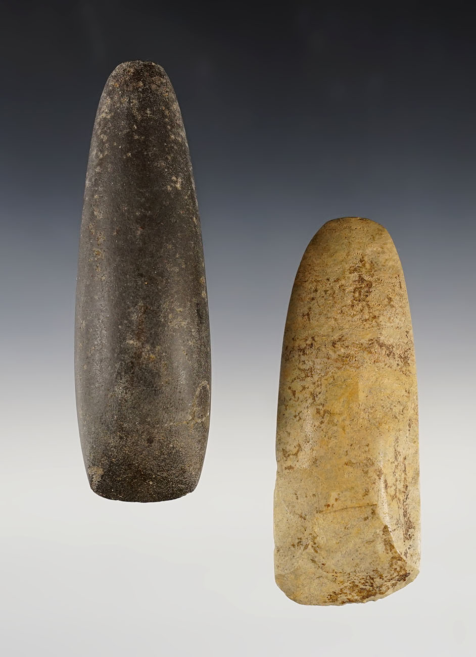 Nice pair! Includes a 4 5/8" Polished Hardstone Chisel (Ohio) & a 4 3/16" Flint Adze. (Illinois).
