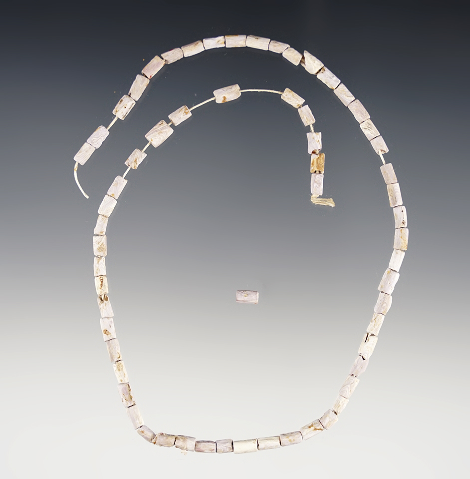 12" Strand of purple and white Shell Beads. Dann Site in Lima, Monroe Co., New York.