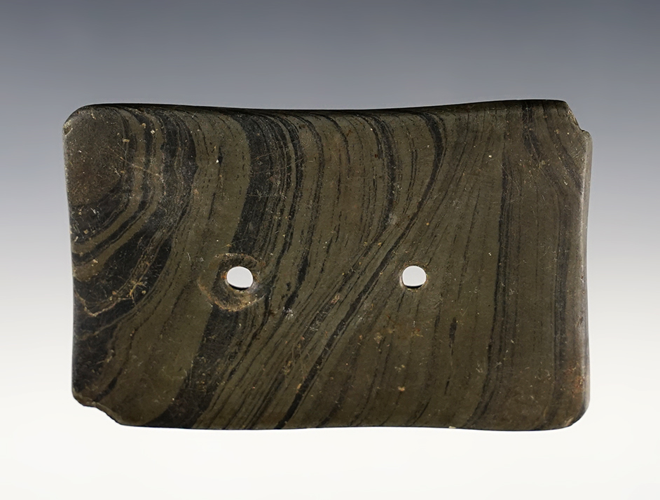 3 1/2" x 2 1/4" Adena Quadra-Concave Gorgetfound in Williams Co., Ohio. 