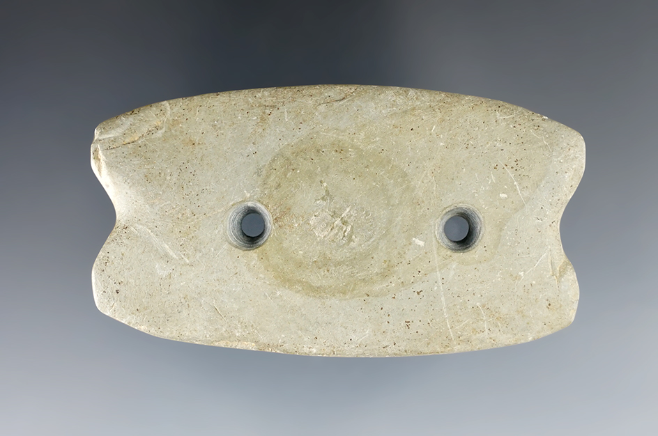 2 7/8" Hopewell Reel Gorget made from green Shale. Found in Summit Co., Ohio. Pictured!